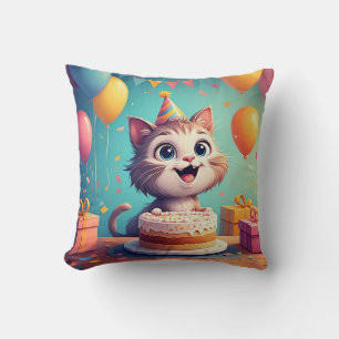 Almofada Gato de Festa Adorável Com Bolo e Balões