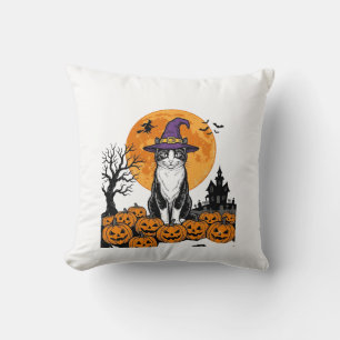Almofada Gato de Halloween Bruxa Abóbora Vintage Assustador