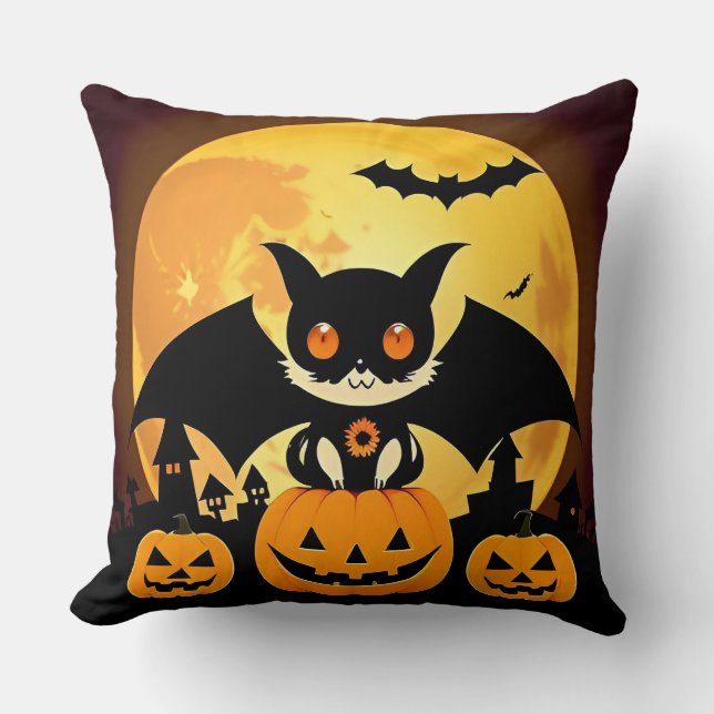 Almofada 🐱🎃 Gato de Halloween Fofo Abóbora Aconchegante A (Frente)
