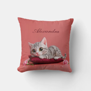 Almofada Gato de janeiro bonito com cravos