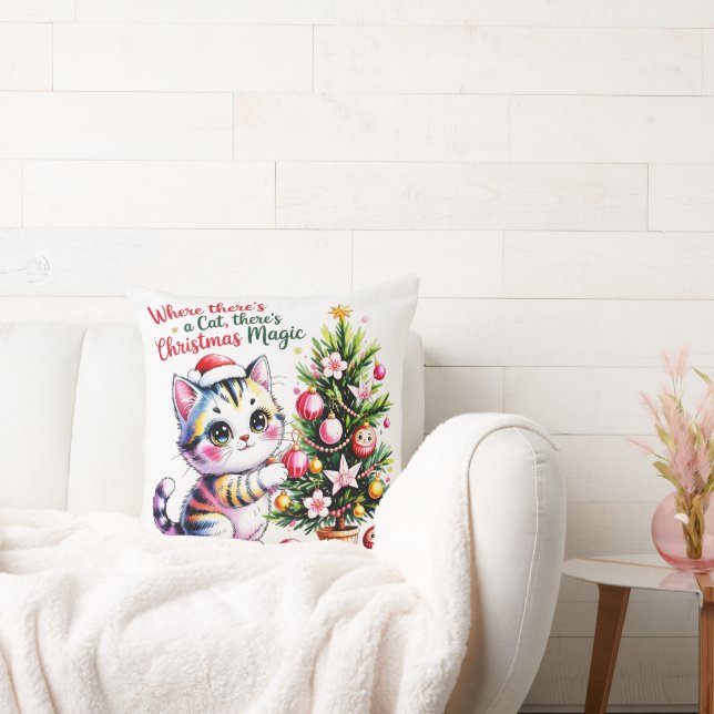 Almofada Gato de Natal Aconchegante - Presente de Decoração (Sofá)