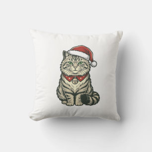 Almofada Gato de Natal Chapéu do Papai Noel Design de Gravu