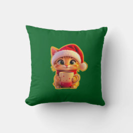 Almofada **Gato de Natal Fofo com Chapéu de Papai Noel – Fé