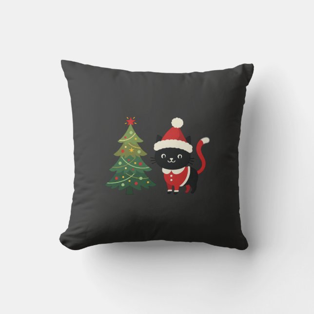 Almofada Gato de Natal Papai Noel Árvore Vetor (Frente)