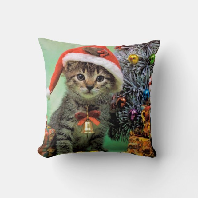 Almofada Gato de Natal precioso (Frente)