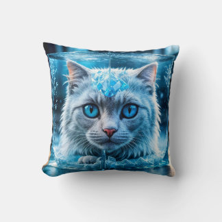 Almofada Gato de Olho Azul Branco Encascado em Cubo de Gelo