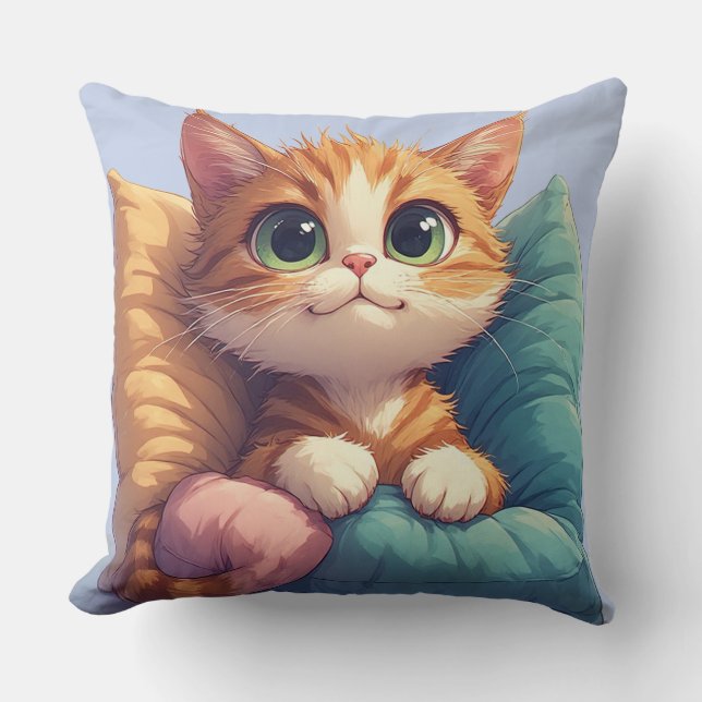 Almofada Gato de Olhos Grandes Descansando Para Decoração D (Frente)