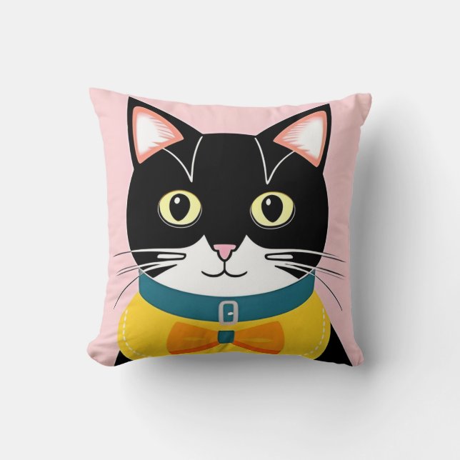 Almofada Gato de Smoking Com Gravata Borboleta Amarela e Co (Frente)