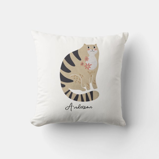 Almofada Gato de Sorriso Engraçado Personalizável (Frente)