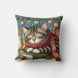 Almofada Gato de Tuxedo festivo dorme sobre livros