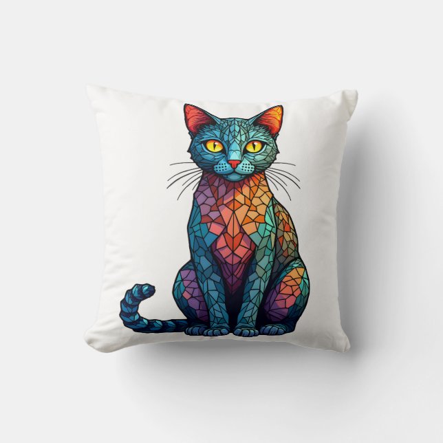 Almofada Gato de Vidro Manchado Multicolorido 784 (Frente)