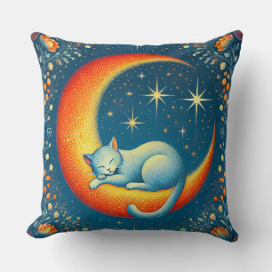 Almofada Gato Descansando em uma Lua Crescente à Noite