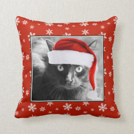 Almofada Gato do Natal no travesseiro vermelho com flocos