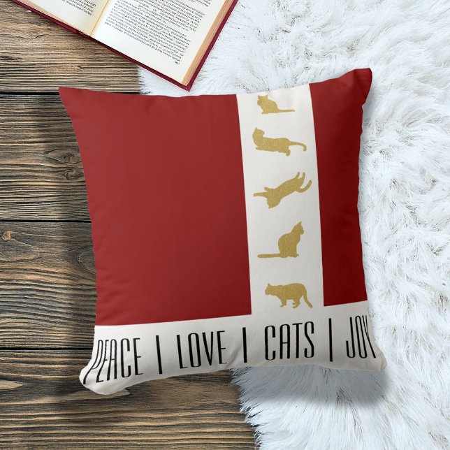 Almofada Gato Dourado Vermelho Moderno Natal (Criador carregado)
