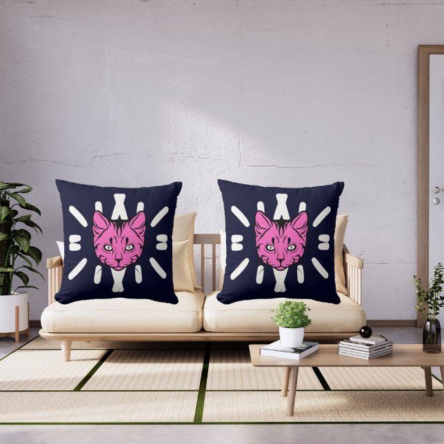 Almofada Gato E Stripe Brancos Em Marinho Profundo Moderno (Criador carregado)