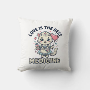 Almofada Gato Enfermeira Fofo Amor é a Melhor Medicina Desi