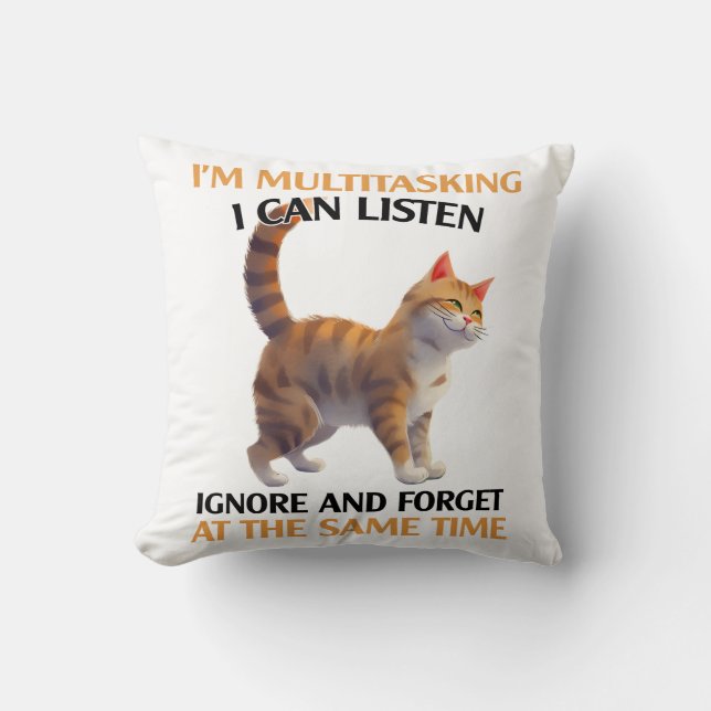 Almofada Gato Engraçado De Multitarefa Dizendo (Frente)