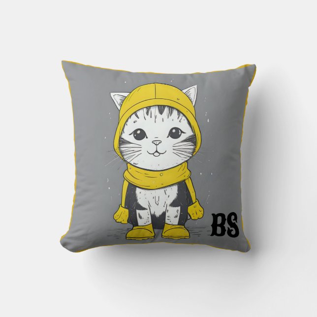 Almofada Gato Engraçado em Raízes de Chuva - Humor de Gato (Frente)