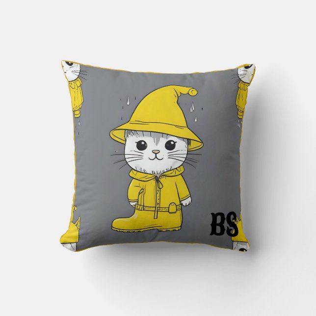 Almofada Gato Engraçado em Raízes de Chuva - Humor de Gato (Frente)