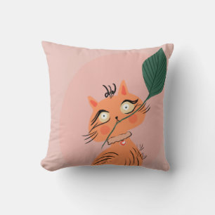 Almofada Gato Engraçado Folha de Planta Cartoon
