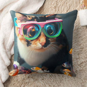 Almofada Gato engraçado no Aquário