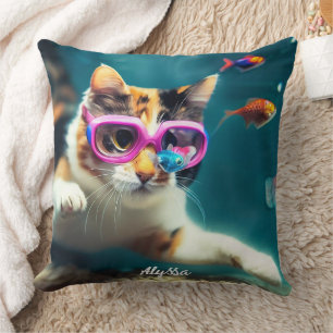 Almofada Gato engraçado no Aquário