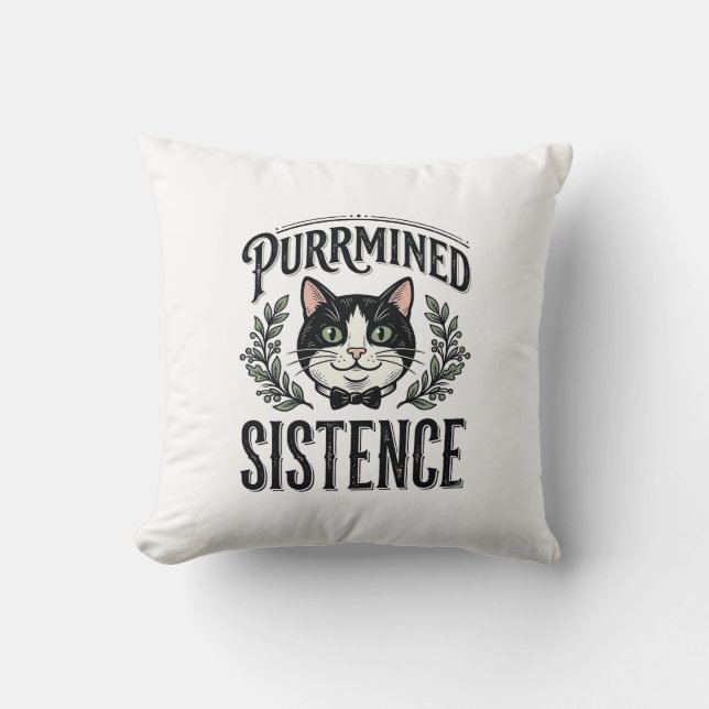 Almofada Gato Engraçado Purrminou Existência Gráfico Vintag (Frente)