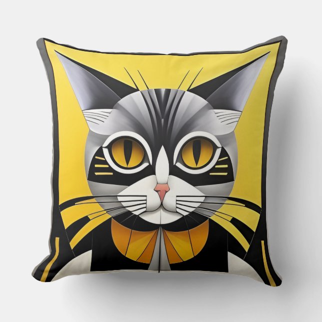 Almofada Gato Estilizado Geométrico Abstrato (Frente)
