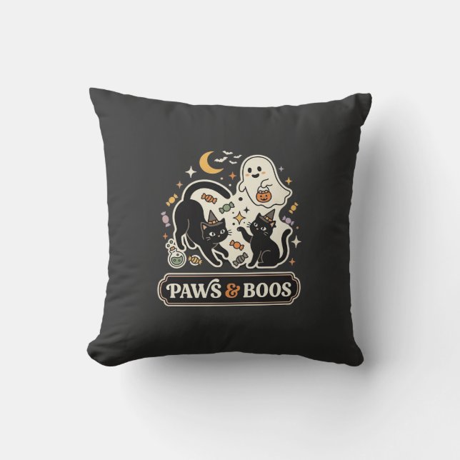 Almofada Gato Fantasma Magia de Halloween (Frente)