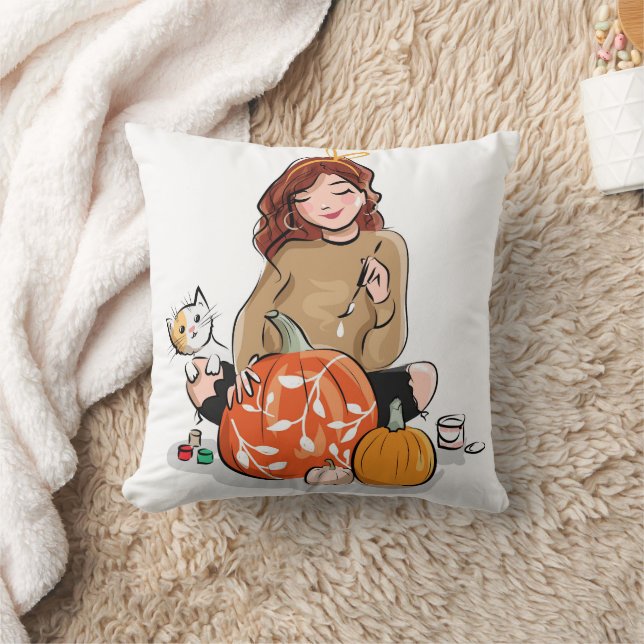 Almofada Gato Feliz de Abóbora de Halloween (Cobertor)