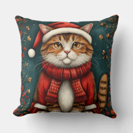 Almofada Gato Festivo Vestindo Chapéu e Cachecol de Papai N