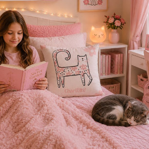 Almofada Gato Floral Rosa Divertido e Caprichoso chamado Pe