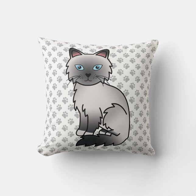 Almofada Gato fofo da raça Birman / Ragdoll de Pontos Azuis (Frente)
