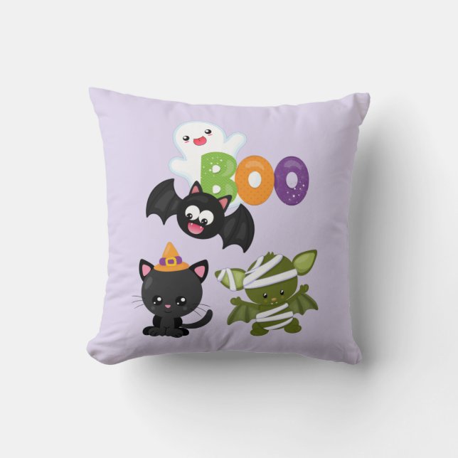 Almofada Gato fofo de Halloween, Morcego, Múmia & Fantasma (Frente)