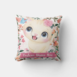 Almofada Gato Fofo Rosas Cor-de-rosa Flores Vermelhas Nome 
