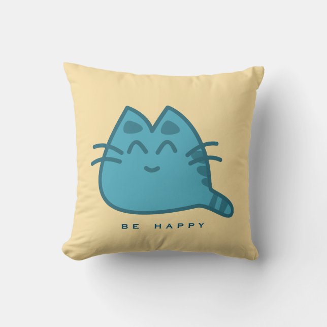 Almofada Gato Gatinho Sorridente Azul (Frente)
