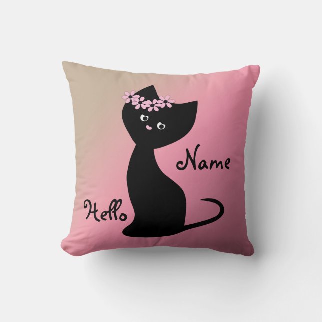 Almofada Gato-gato preto-branco personalizado gradiente de  (Frente)