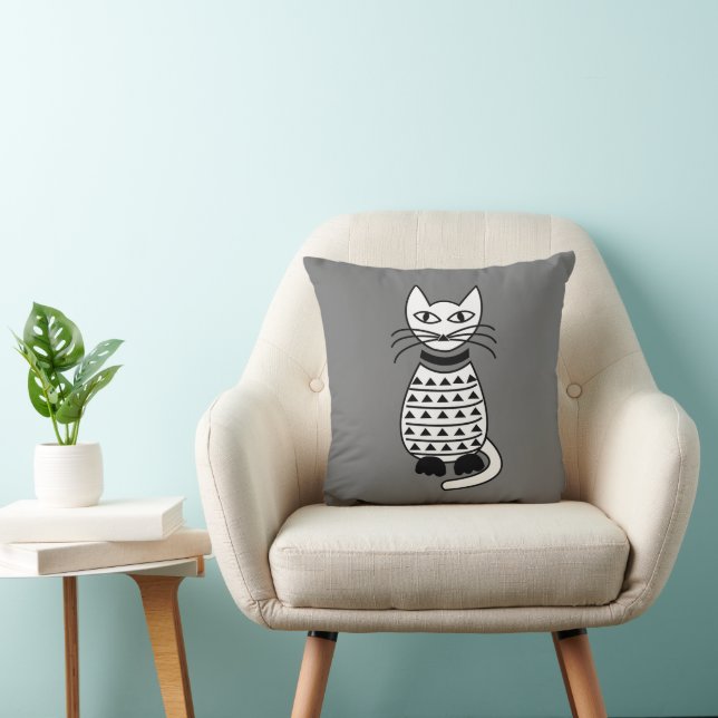 Almofada Gato Geométrico Preto Branco (Cadeira)