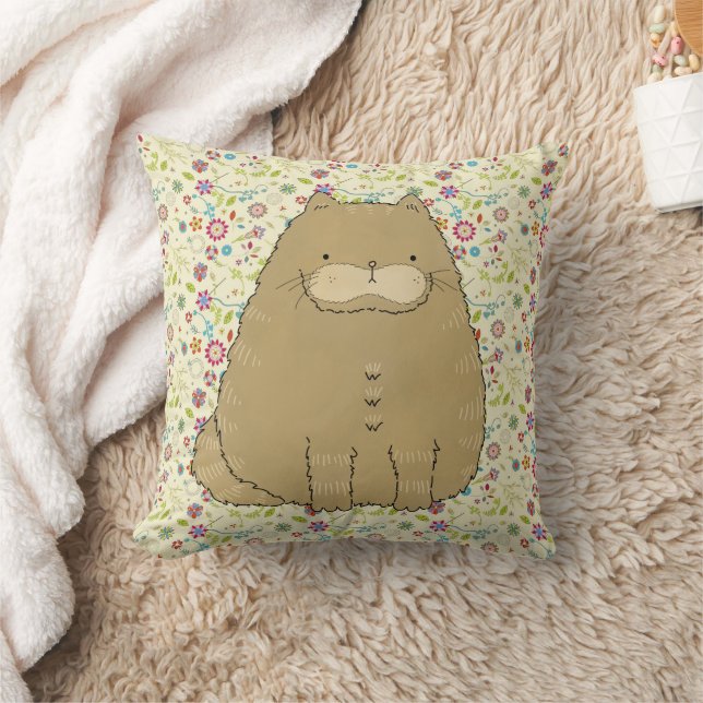 Almofada Gato Gordo nas Flores de Arte Folclórica (Cobertor)