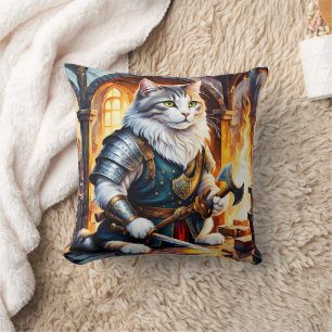 Almofada Gato Guerreiro na Armadura por Flame Flickering