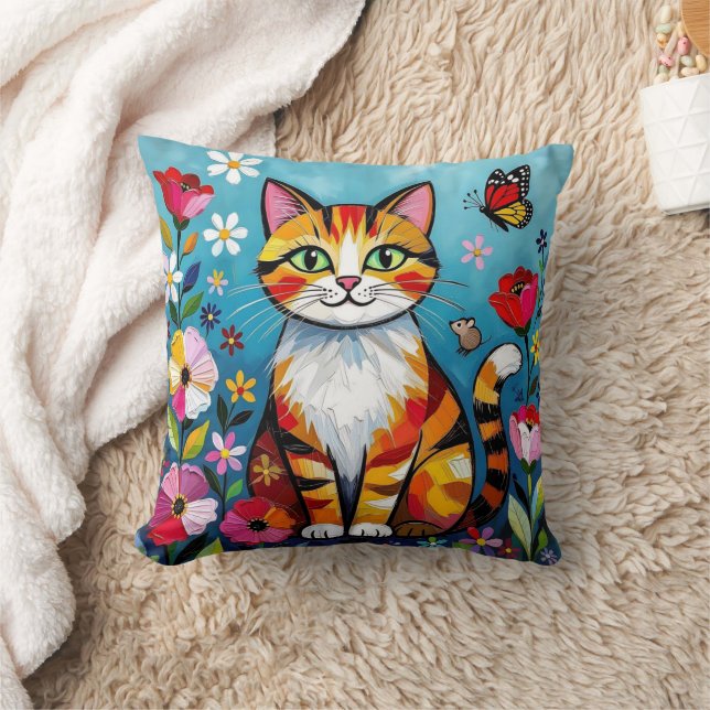 Almofada Gato Impasto, Flores & Borboleta (Cobertor)