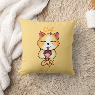 Almofada gato kawaii bebendo chá de leite Boba