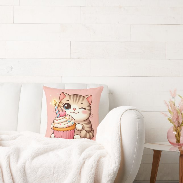 Almofada Gato Kawaii bonito com Cupcake (Sofá)