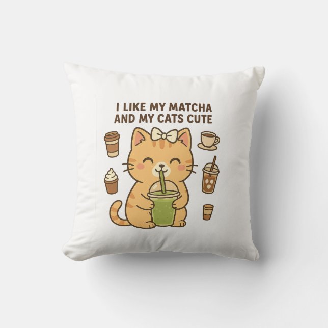 Almofada Gato Kawaii Giro Gelado com Chá Verde Matcha (Frente)