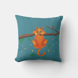 Almofada Gato laranja brincando na árvore / na cama com rat