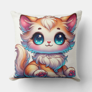 Almofada Gato Laranja de Desenho Adorável Com Olhos Azuis G