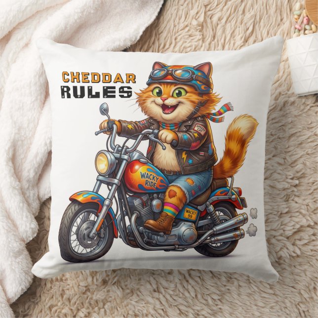 Almofada Gato Laranja Fofo Em Moto (Cobertor)
