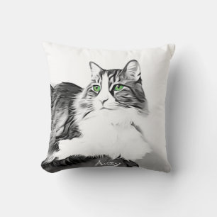 Almofada Gato lindo com olhos verdes estilizados pintados à
