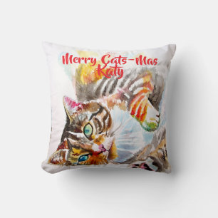 Almofada Gato Listrado Gatos Feliz Natal Gatos-Mus Meninas