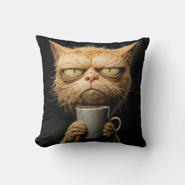 Almofada Gato Louco com uma Taça de Calor (Frente)